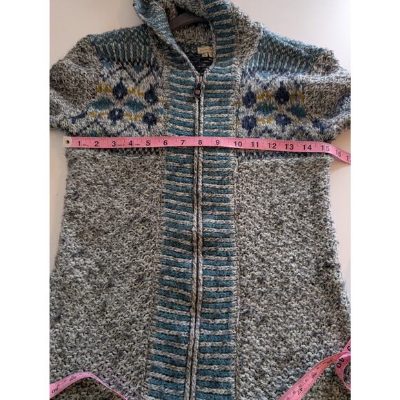 Royal Robbins Sweater Fair Isle Floral Chunky Knit Boho Wool Gray Blue Size S - Picture 9 of 10